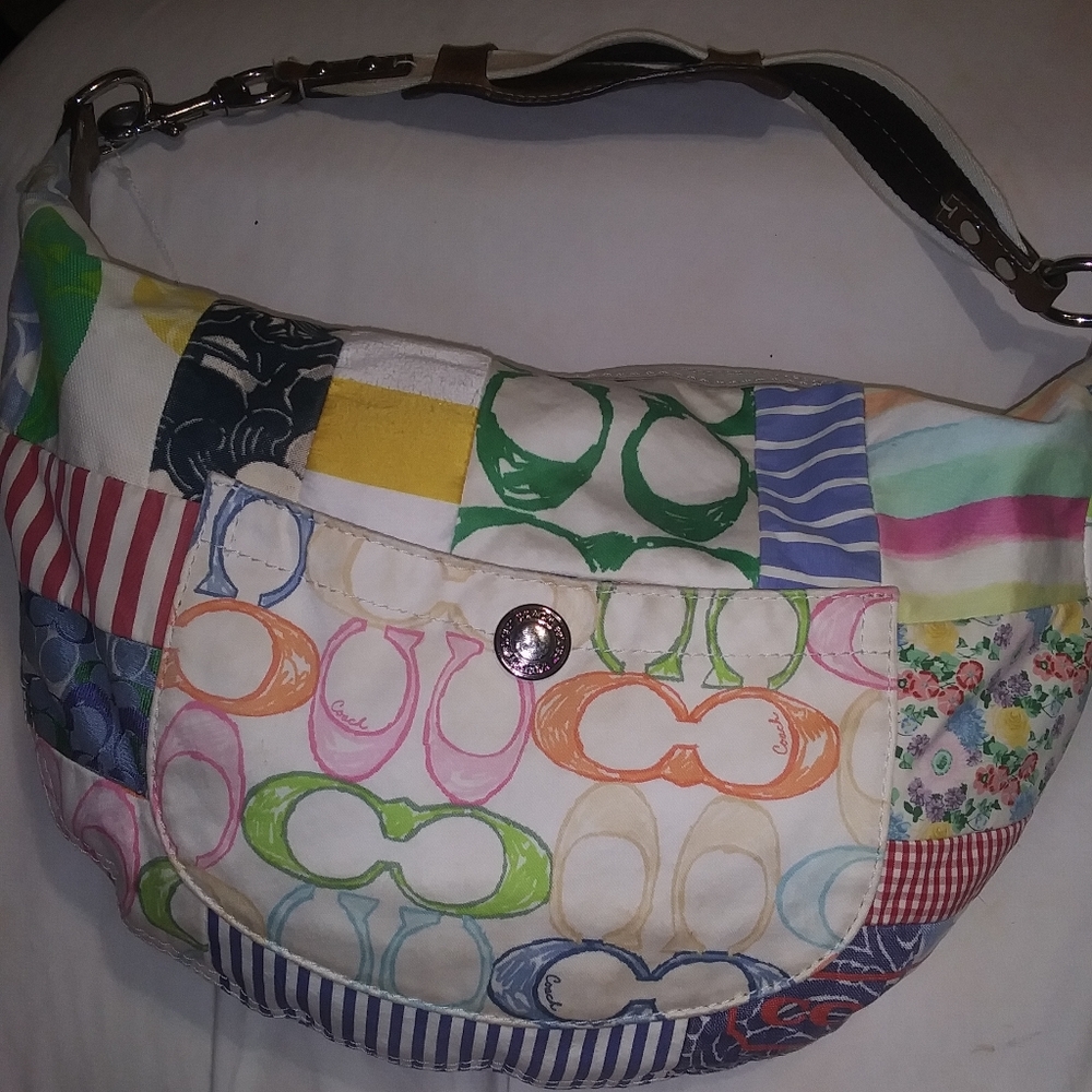 Multi colored patchwork cloth coach hobo
